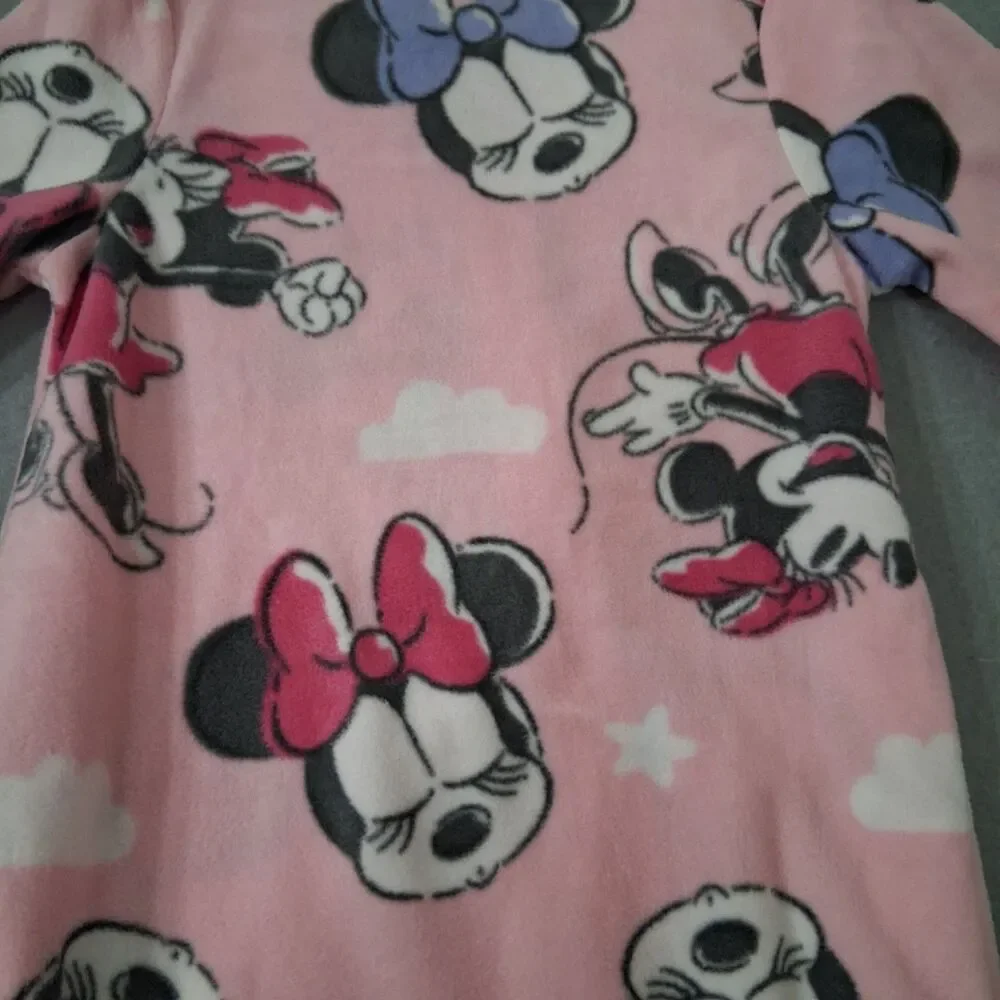Disney Minnie Mouse Toddler Girls Size 12m Pink Fleece Footed Pajama Sleeper PJs